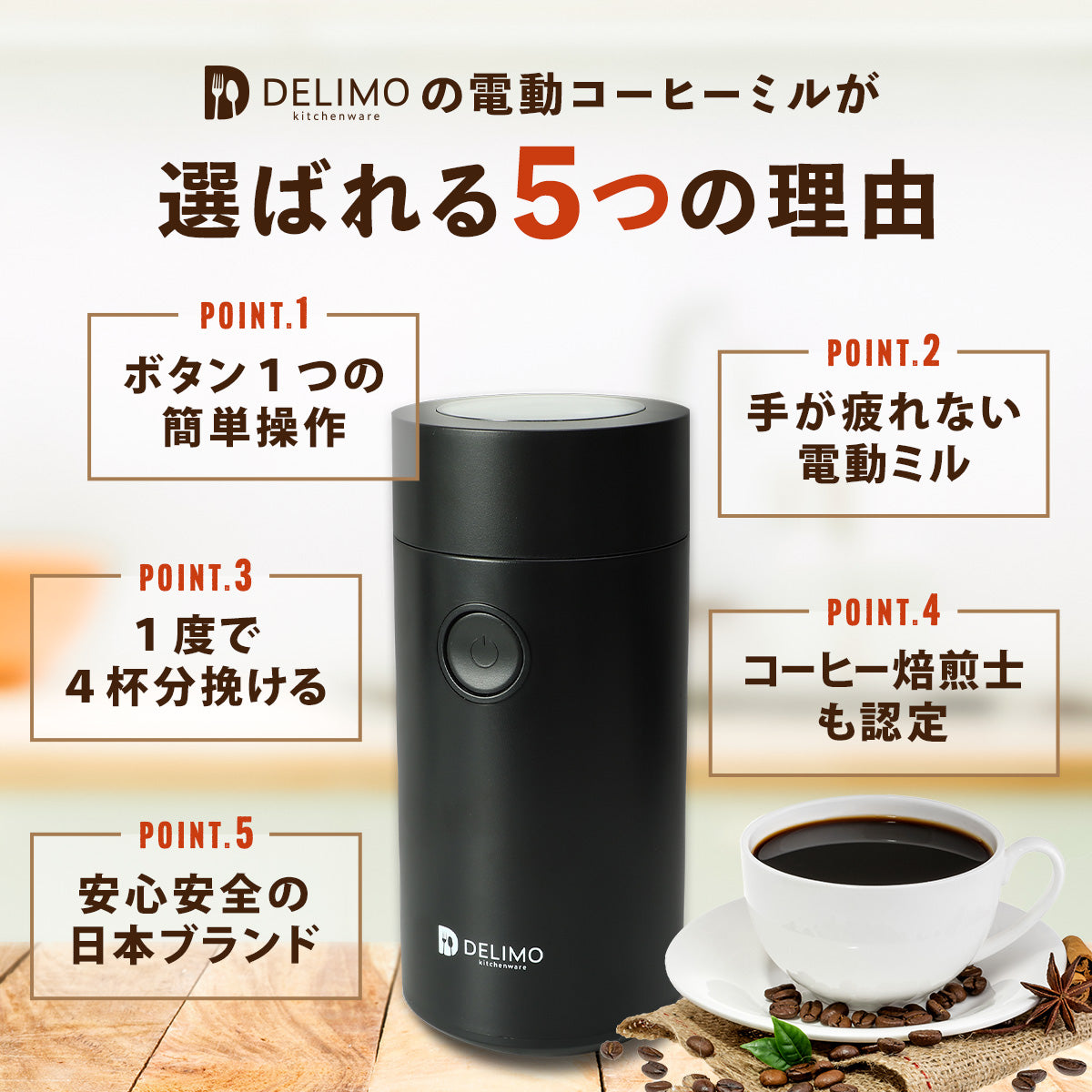 【30秒で挽ける】 電動コーヒーミル パワフル プロペラ式 コンセント電源 CG100【メーカー1年保証】